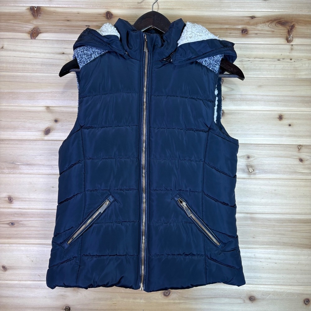 Ci Sono Vest Womens Small Black Faux Fur Sherpa Lined Hooded Sleeveless Puffer